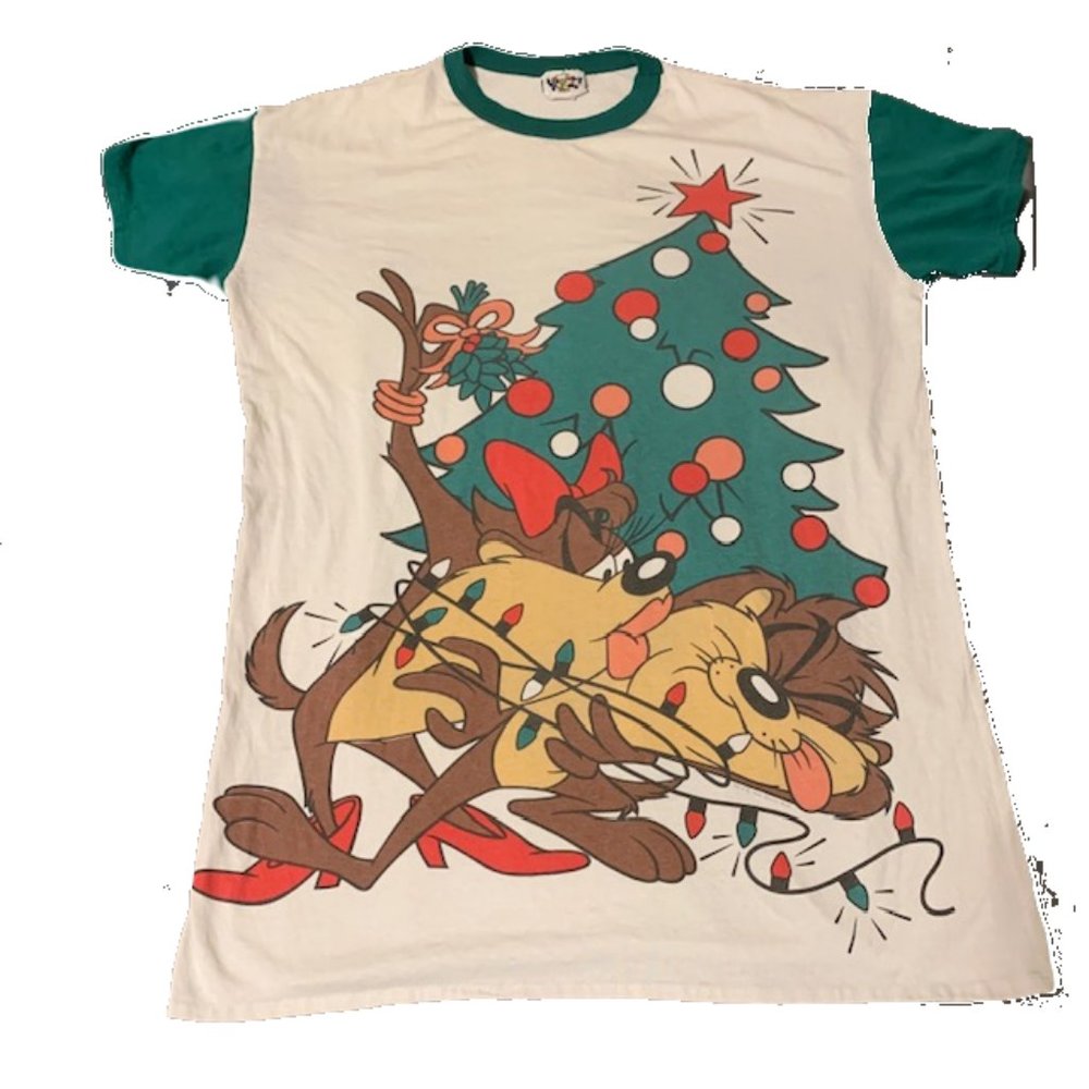 Vintage 90sTaz Looney Tunes Christmas Santa T Shirt WB XXL Single Stitch